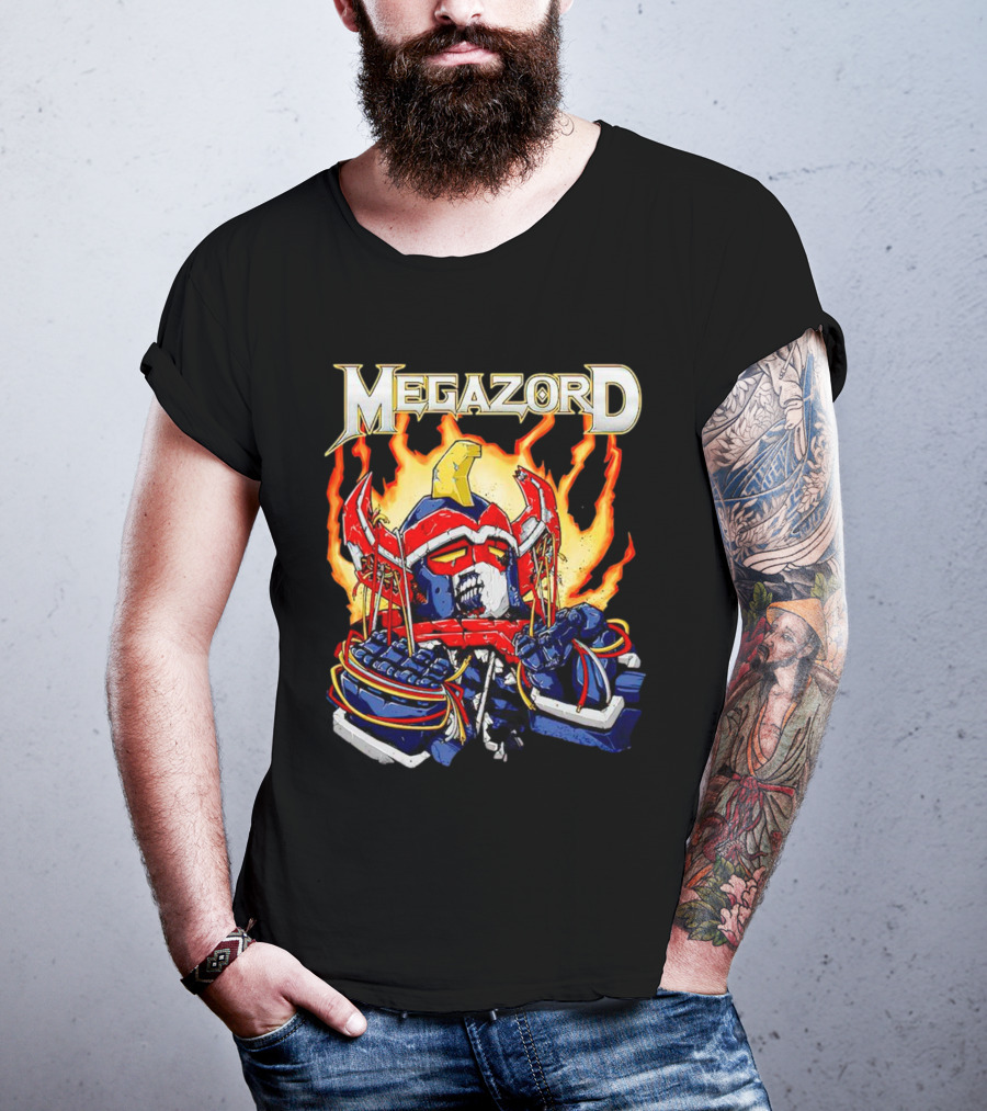 Megazord Power Rangers Mighty Morphin Flaming Robot Head T-Shirt