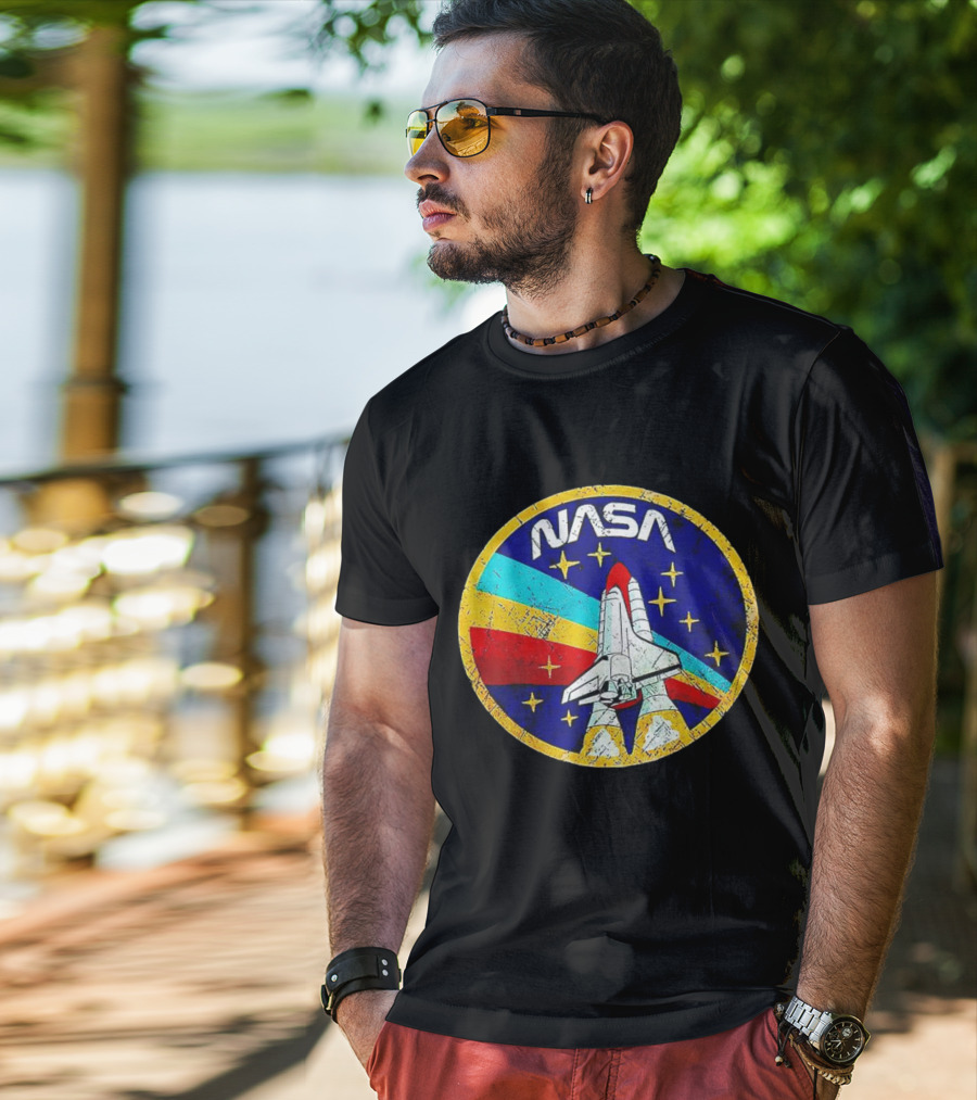 NASA Logo Space Shuttle Retro Rocket Stars T-Shirt