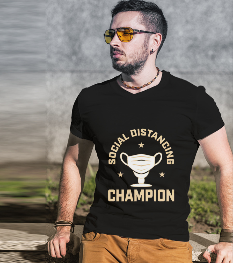 Social Distancing Champion Face Mask Trophy T-Shirt