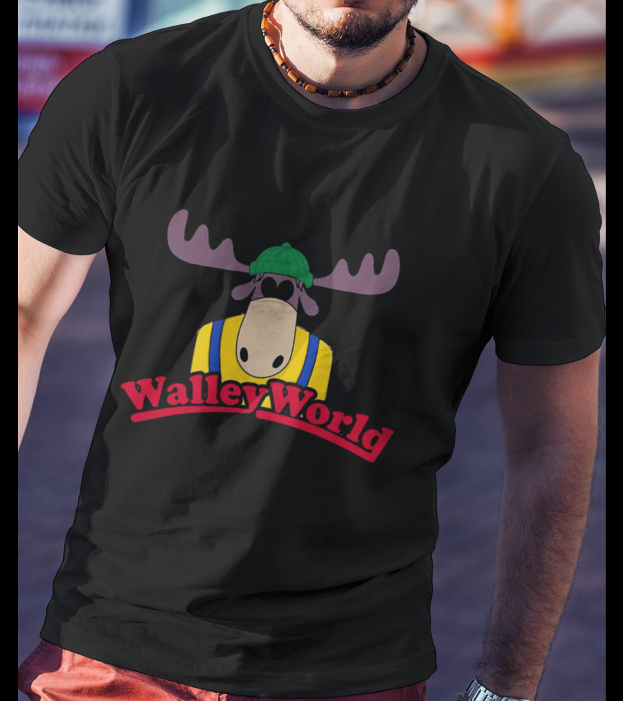 Walley World Moose Cartoon Character In Green Hat And Yellow T-Shirt