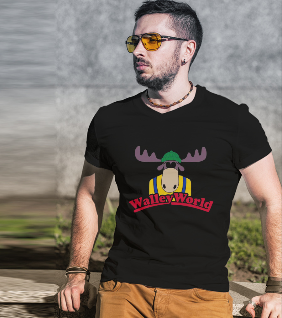 Walley World Moose Cartoon Character In Green Hat And Yellow T-Shirt