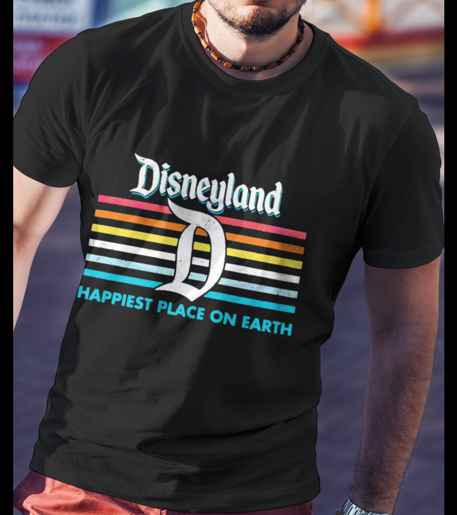 Disneyland Happiest Place On Earth Retro Stripes Logo Ringer T-Shirt