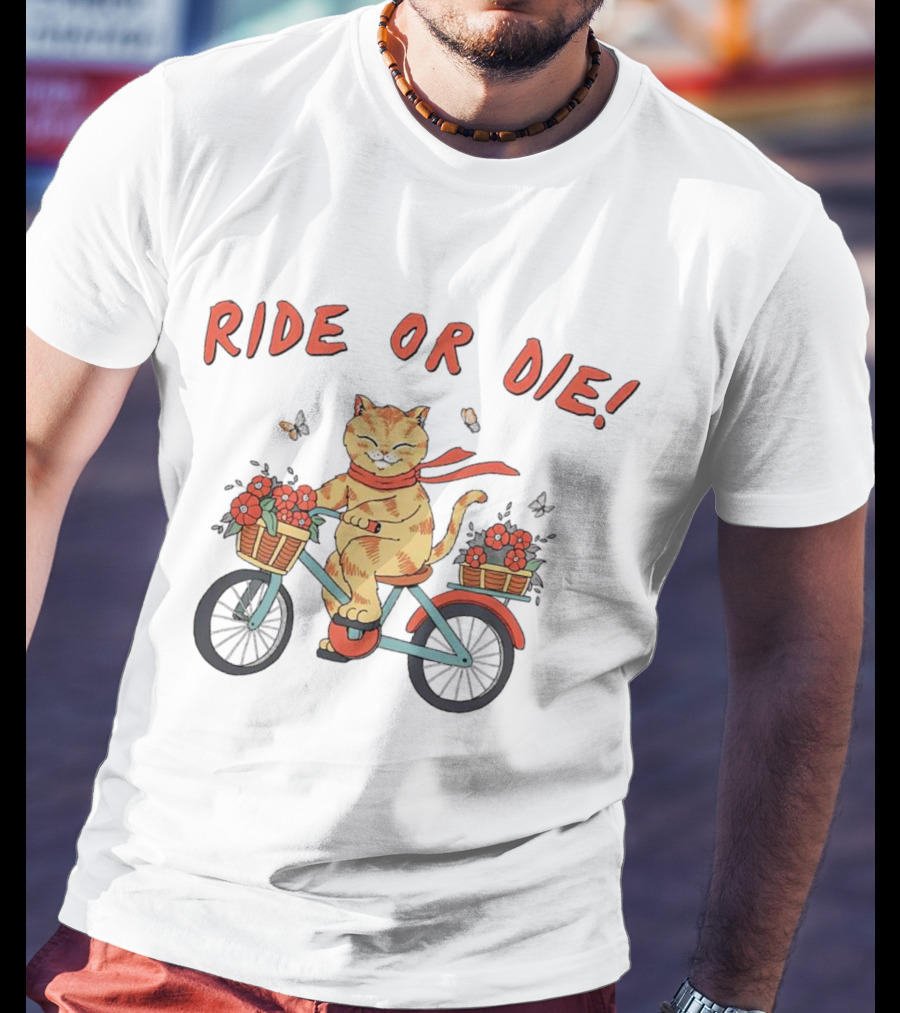 Ride Or Die Catana Bike Riding Cat With Flowers And Scarf T-Shirt
