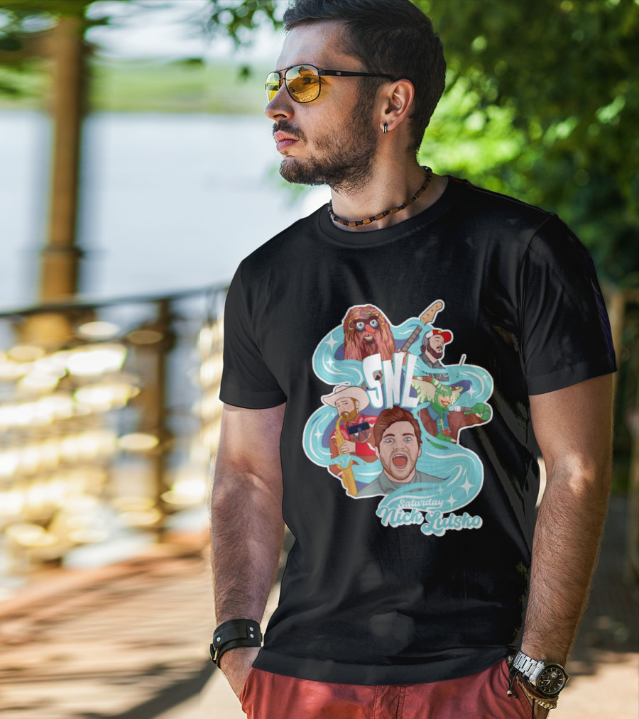 Saturday Nick Lutsko SNL Characters And Music Elements T-Shirt