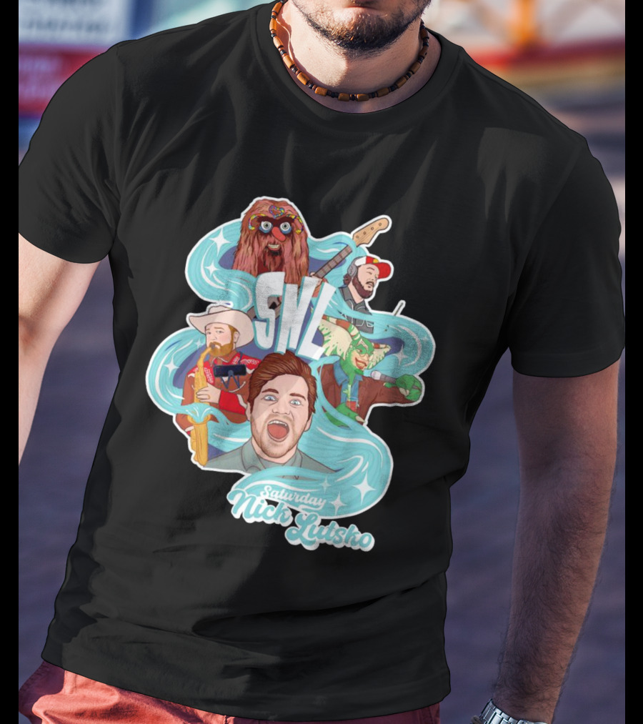 Saturday Nick Lutsko SNL Characters And Music Elements T-Shirt