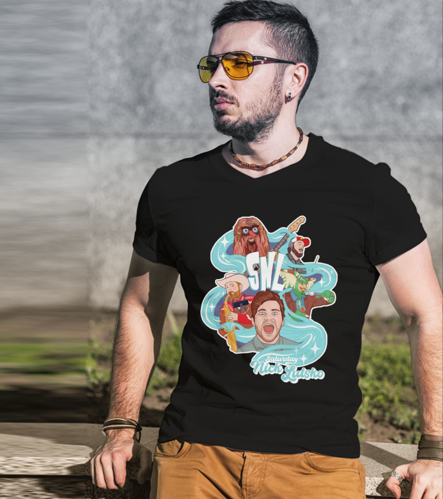 Saturday Nick Lutsko SNL Characters And Music Elements T-Shirt