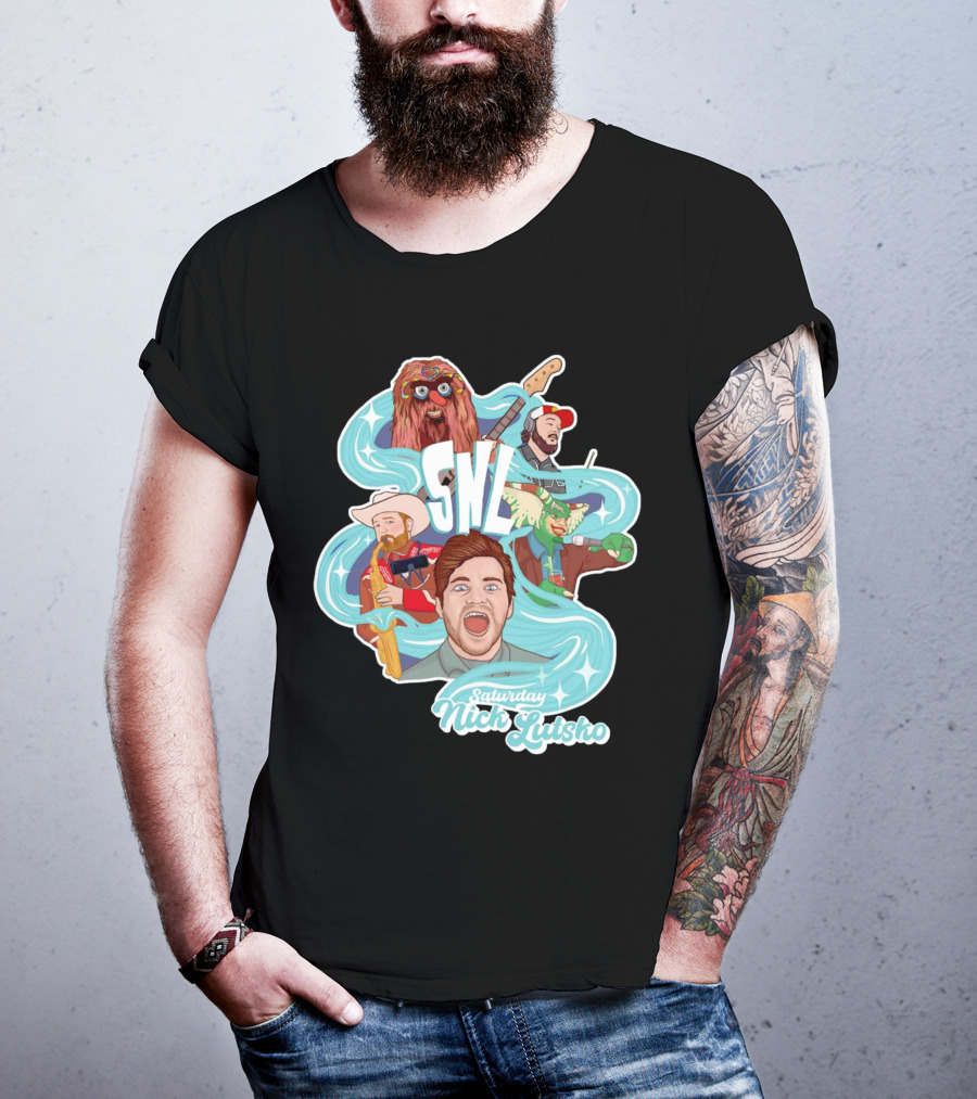 Saturday Nick Lutsko SNL Characters And Music Elements T-Shirt