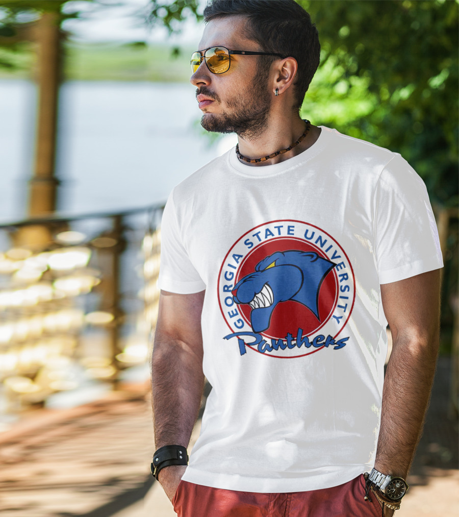 Georgia State University Panthers Blue Panther Head On Red Circle T-Shirt