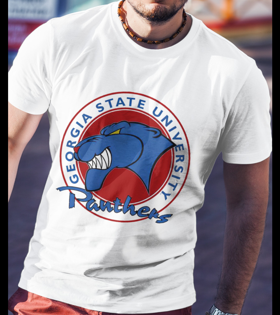 Georgia State University Panthers Blue Panther Head On Red Circle T-Shirt