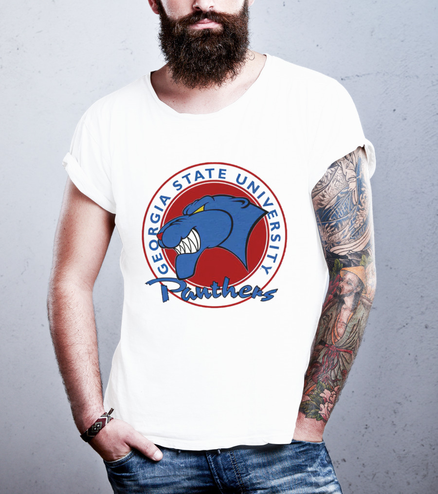 Georgia State University Panthers Blue Panther Head On Red Circle T-Shirt