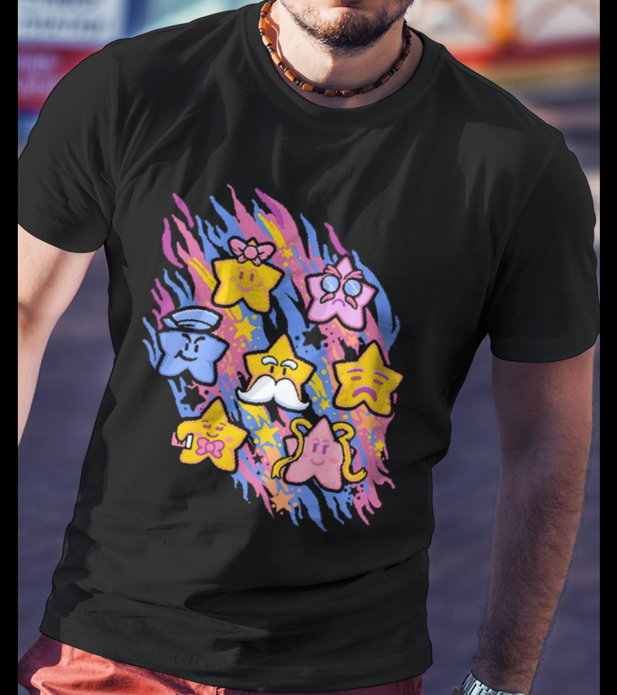 Paper Mario Star Spirits Characters With Colorful Background T-Shirt