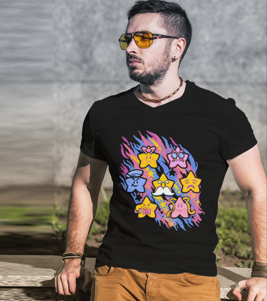 Paper Mario Star Spirits Characters With Colorful Background T-Shirt