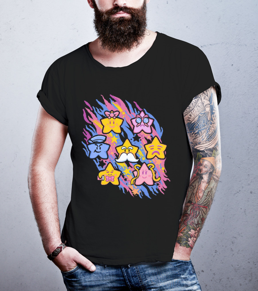 Paper Mario Star Spirits Characters With Colorful Background T-Shirt