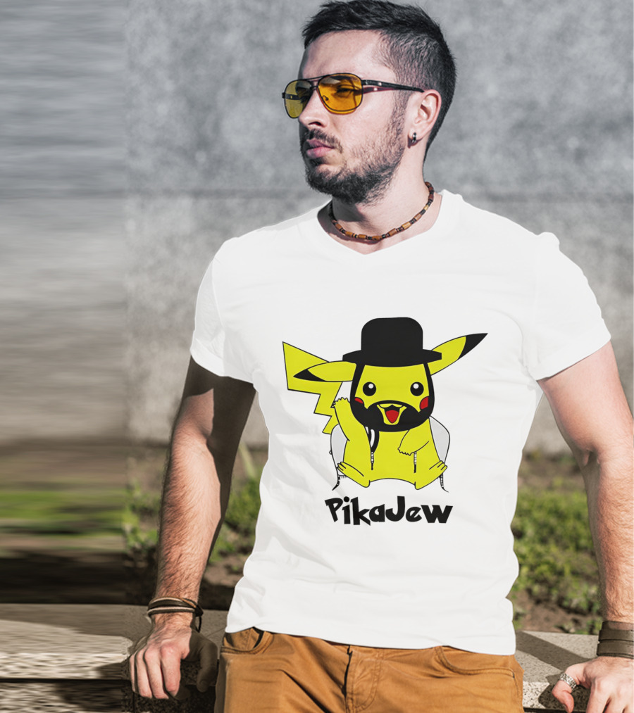 PikaJew Pikachu Hasidic Jewish Fusion Character With Yarmulke And Payot T-Shirt