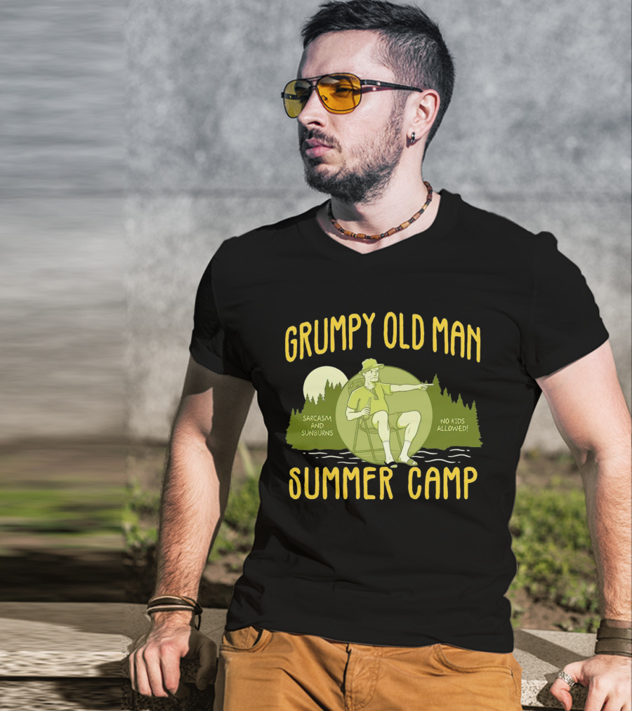 Grumpy Old Man Summer Camp Sarcasm And Sunburns No Kids Allowed T-Shirt