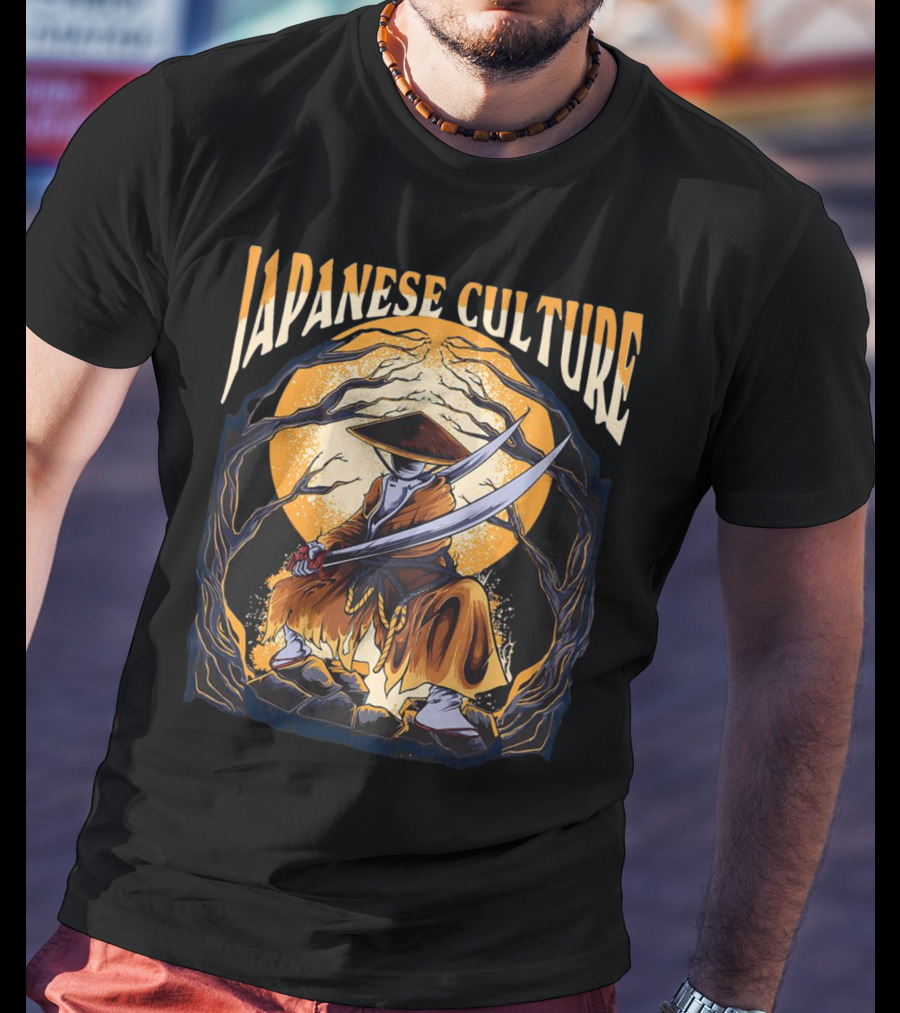 Samurai And Japanese Culture Moonlit Warrior Scene T-Shirt