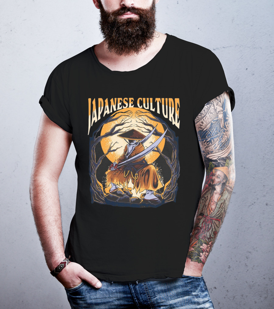 Samurai And Japanese Culture Moonlit Warrior Scene T-Shirt