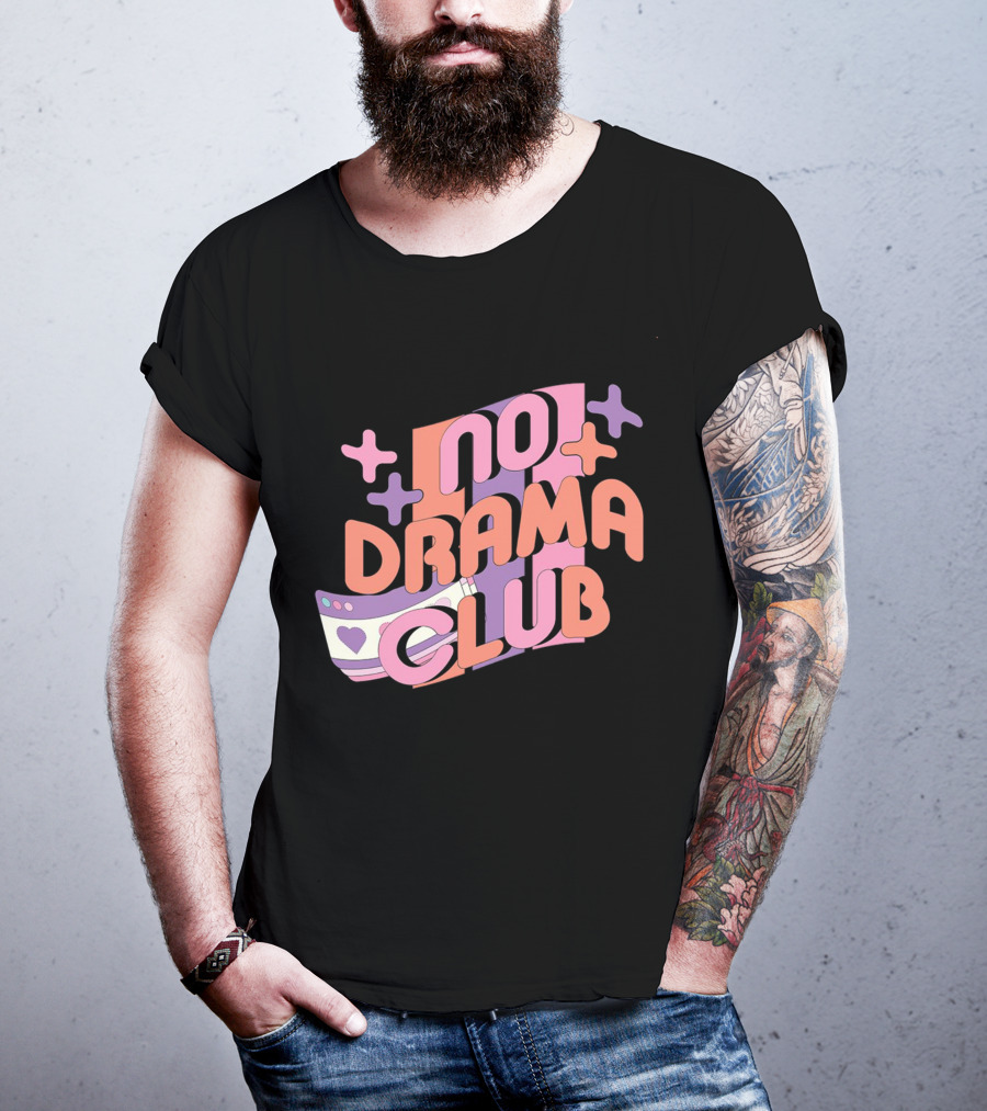 No Drama Club Cute Cartoon Heart Stripes And Shapes T-Shirt
