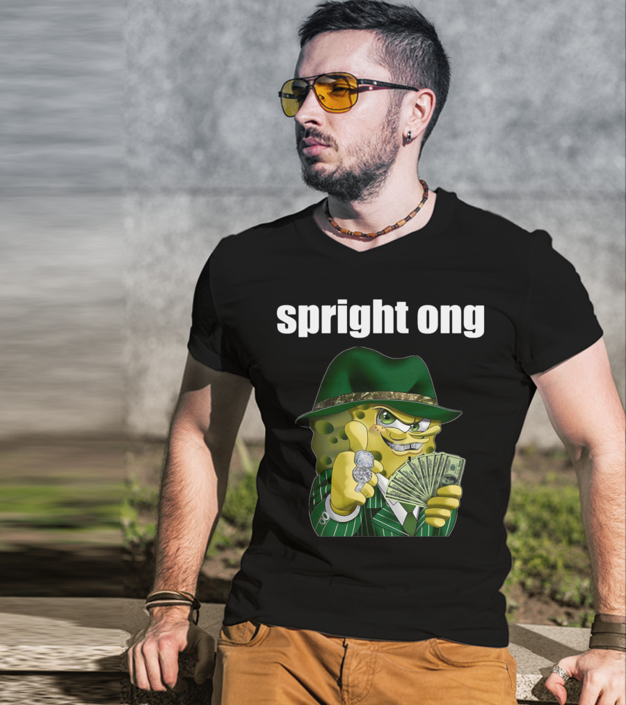Spright Ong Money Spongebob In Green Suit With Cash T-Shirt