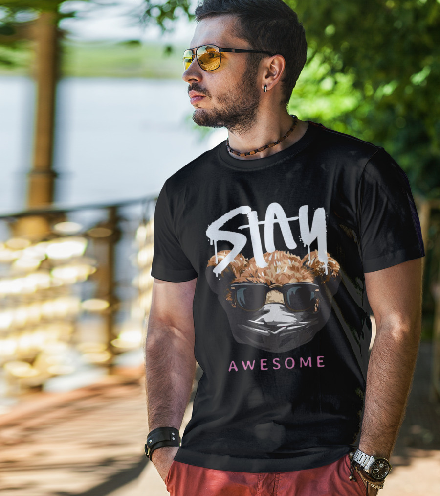 Stay Awesome Masked Bear With Sunglasses T-Shirt