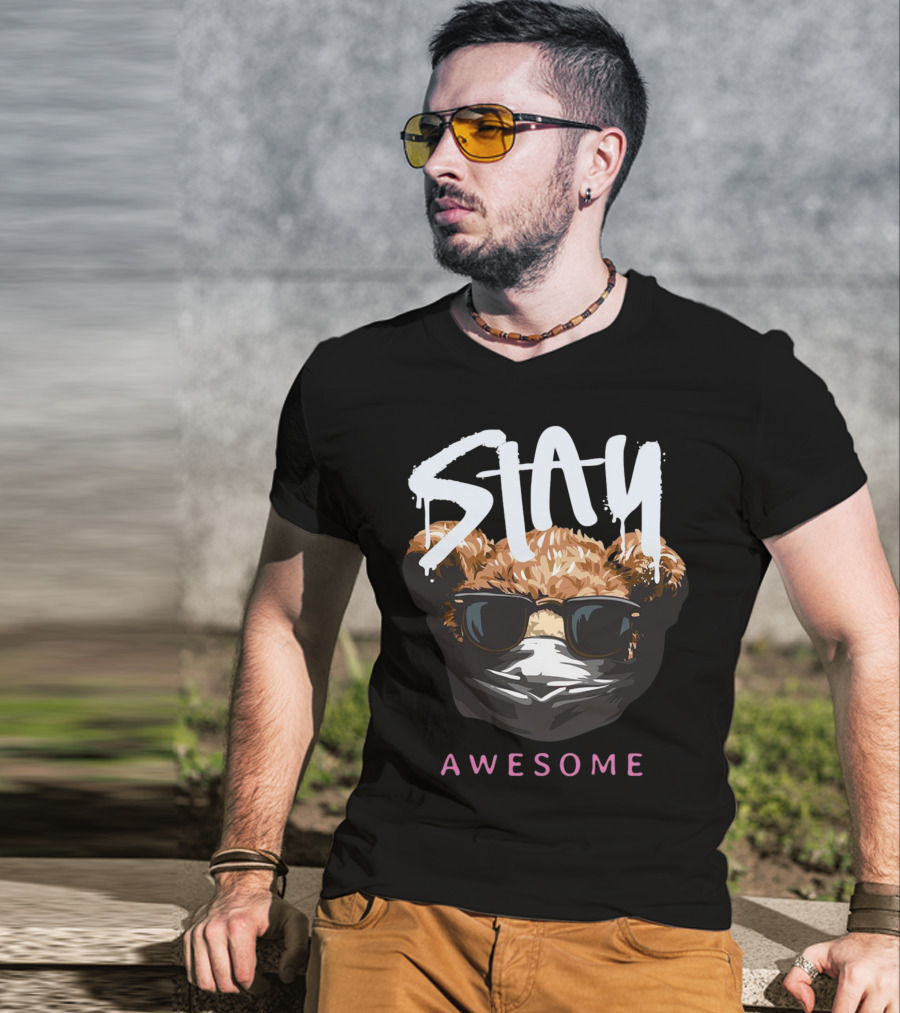 Stay Awesome Masked Bear With Sunglasses T-Shirt