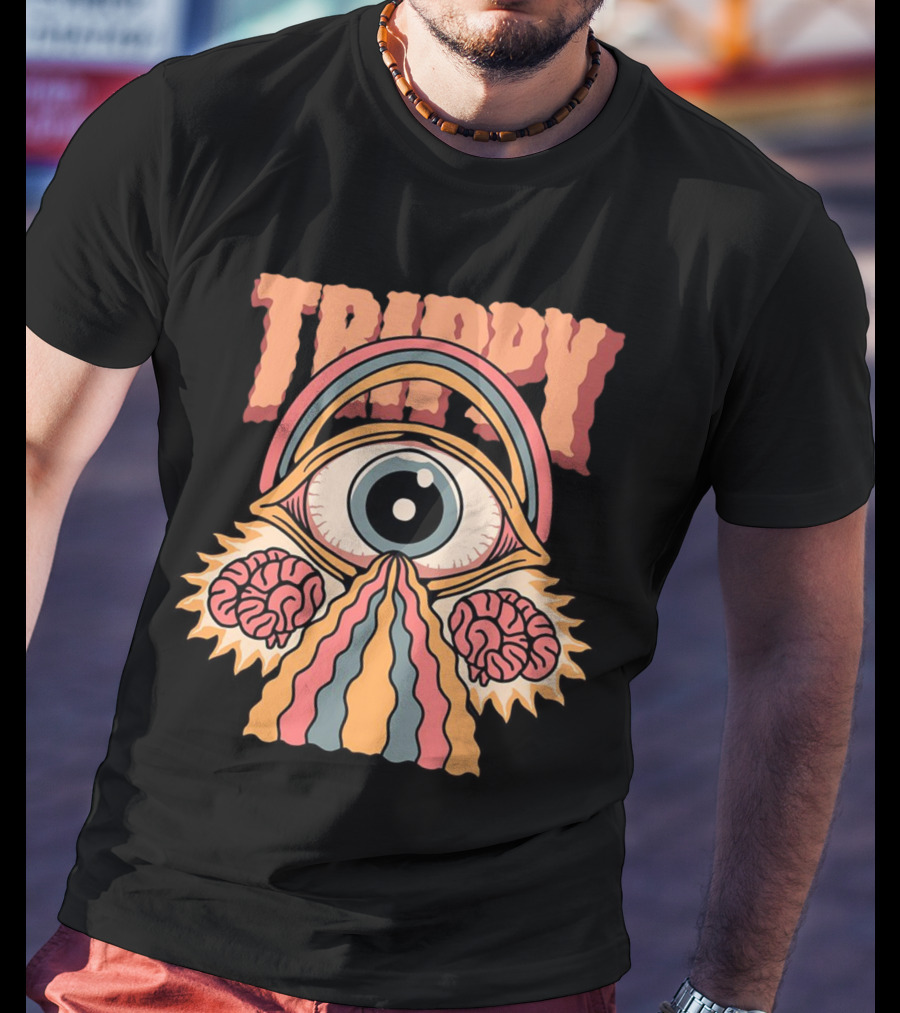 Trippy Psychedelic Eye With Brains And Rainbow Streams T-Shirt