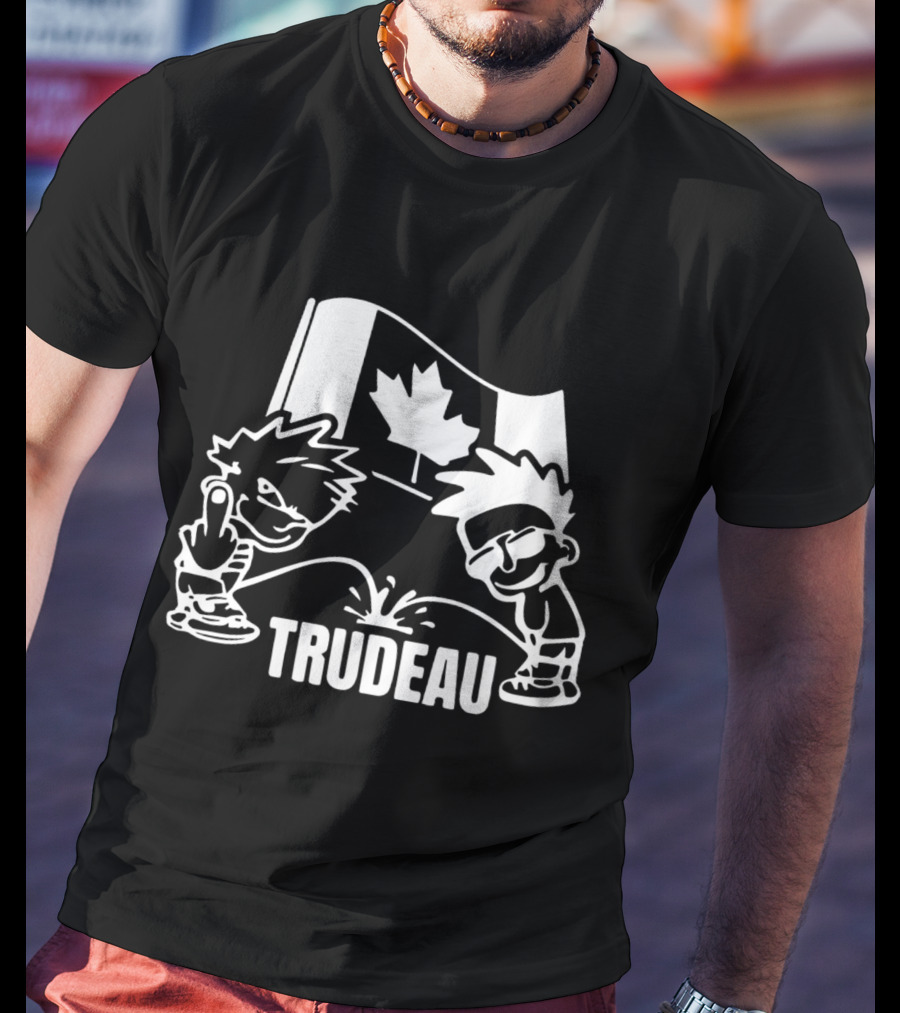 Trudeau Cartoon Characters With Middle Finger And Canadian Flag T-Shirt