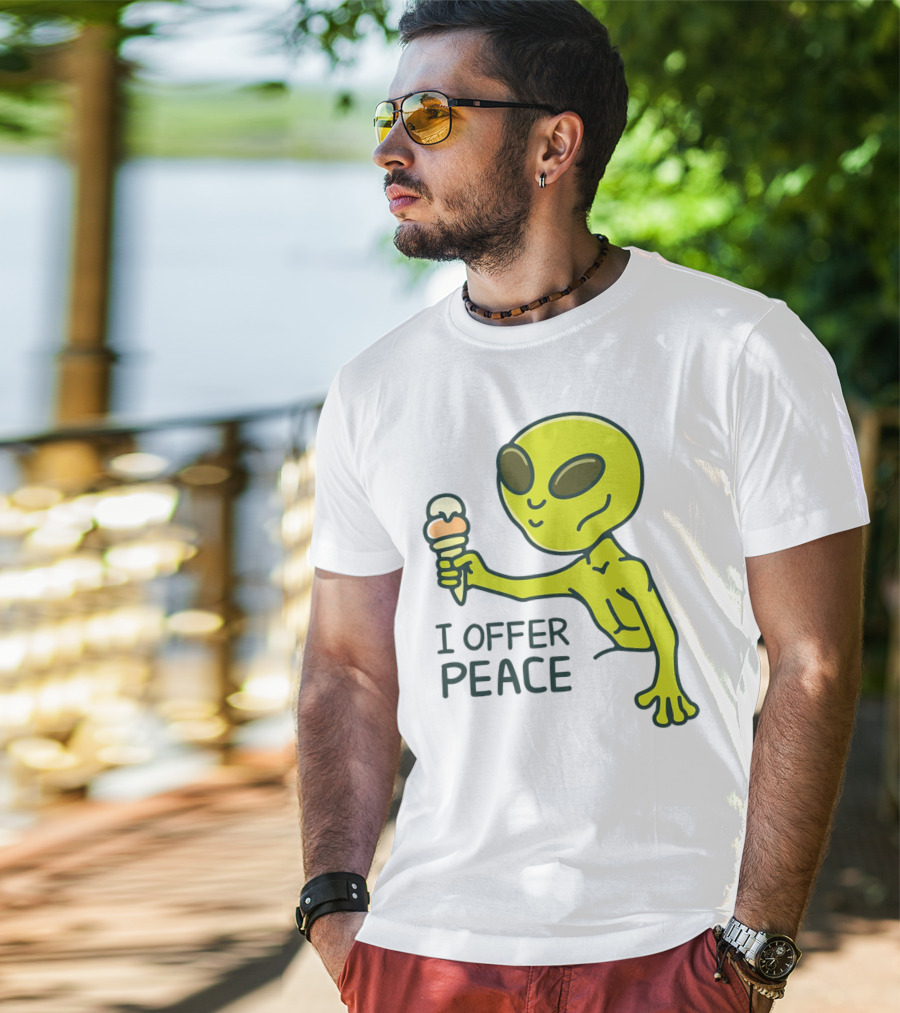 Alien Offering Peace With Ice Cream Cone T-Shirt