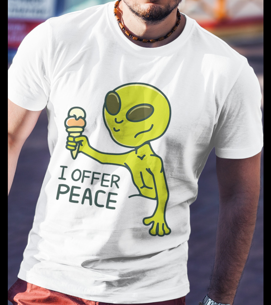 Alien Offering Peace With Ice Cream Cone T-Shirt