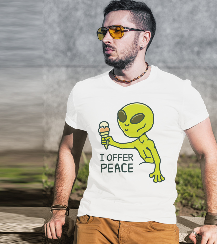 Alien Offering Peace With Ice Cream Cone T-Shirt