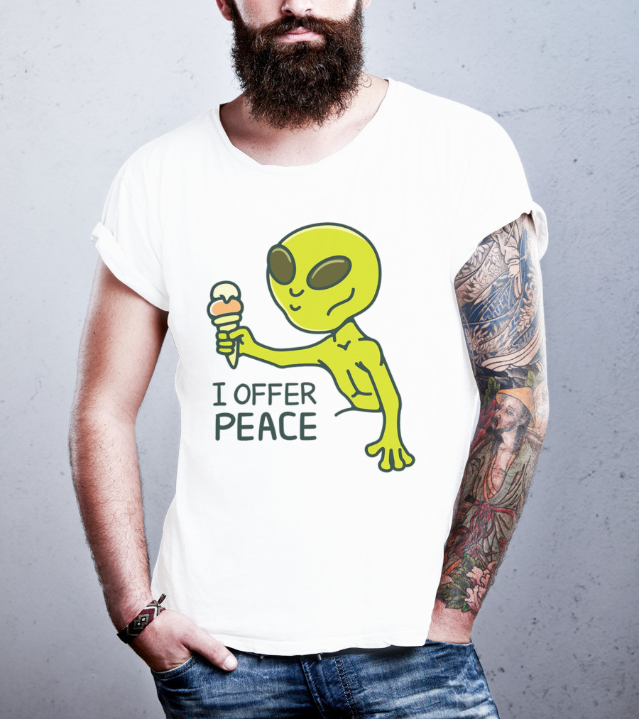 Alien Offering Peace With Ice Cream Cone T-Shirt