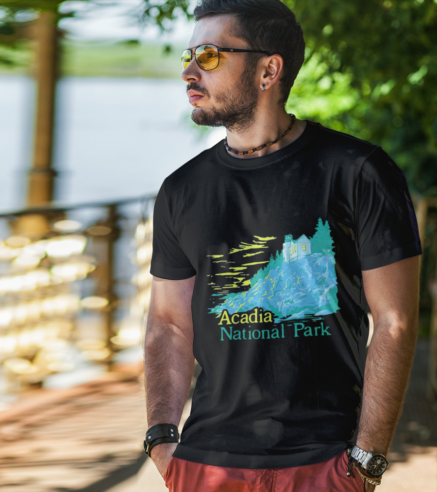 Acadia National Park Scenic Lighthouse And Rocky Cliff T-Shirt
