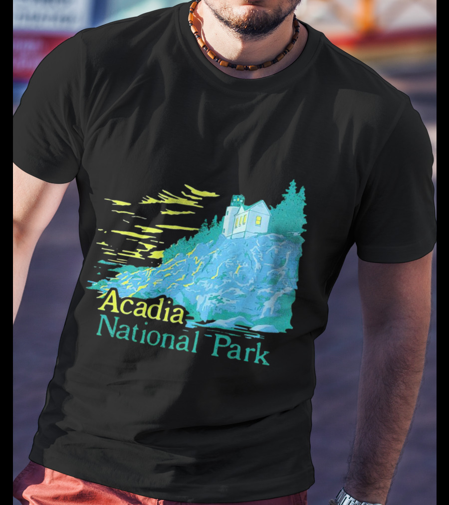 Acadia National Park Scenic Lighthouse And Rocky Cliff T-Shirt