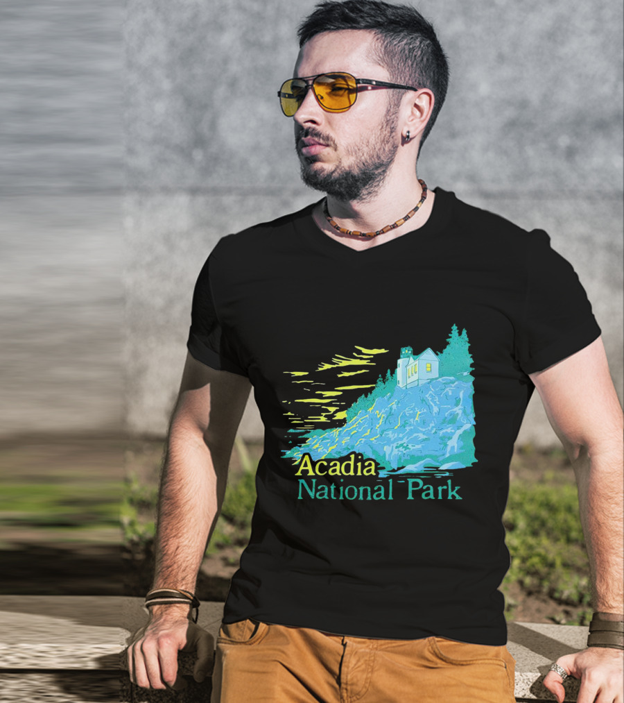 Acadia National Park Scenic Lighthouse And Rocky Cliff T-Shirt