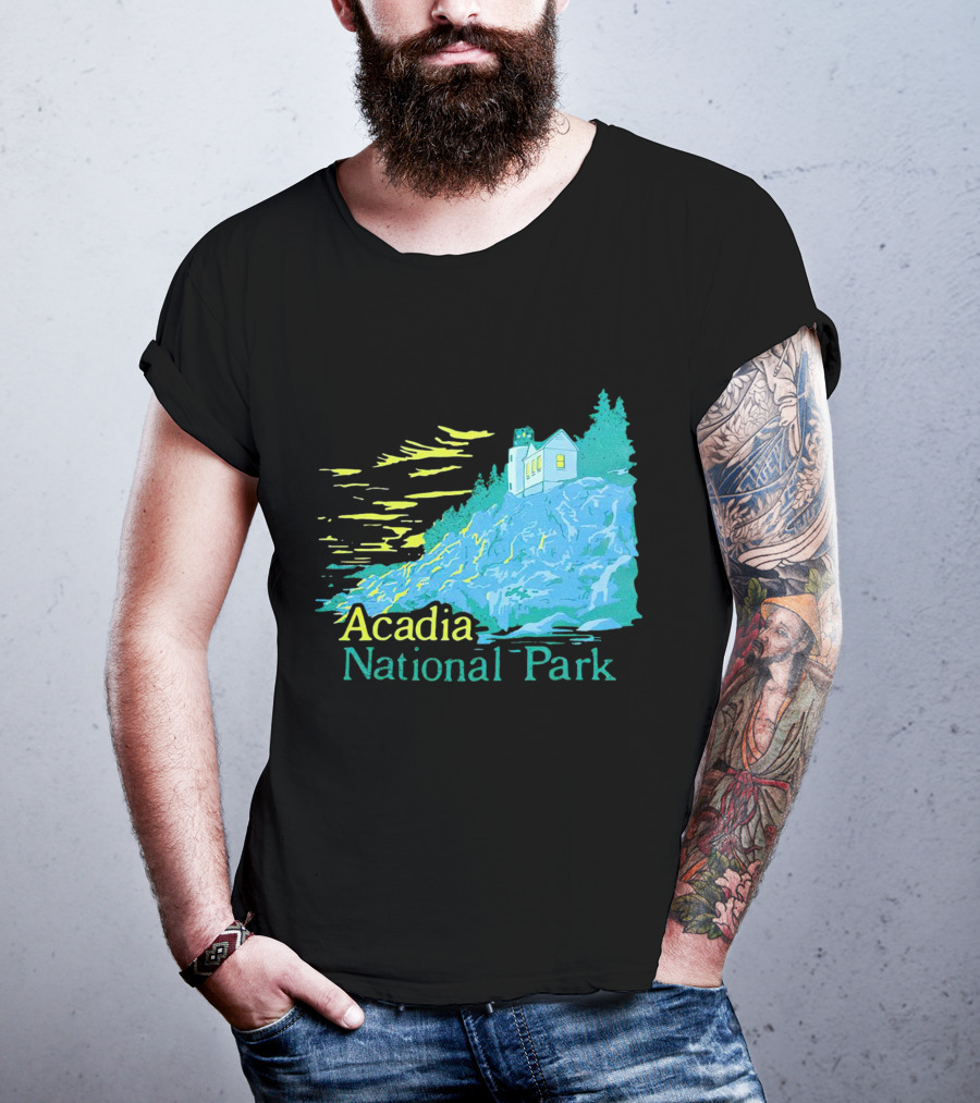 Acadia National Park Scenic Lighthouse And Rocky Cliff T-Shirt