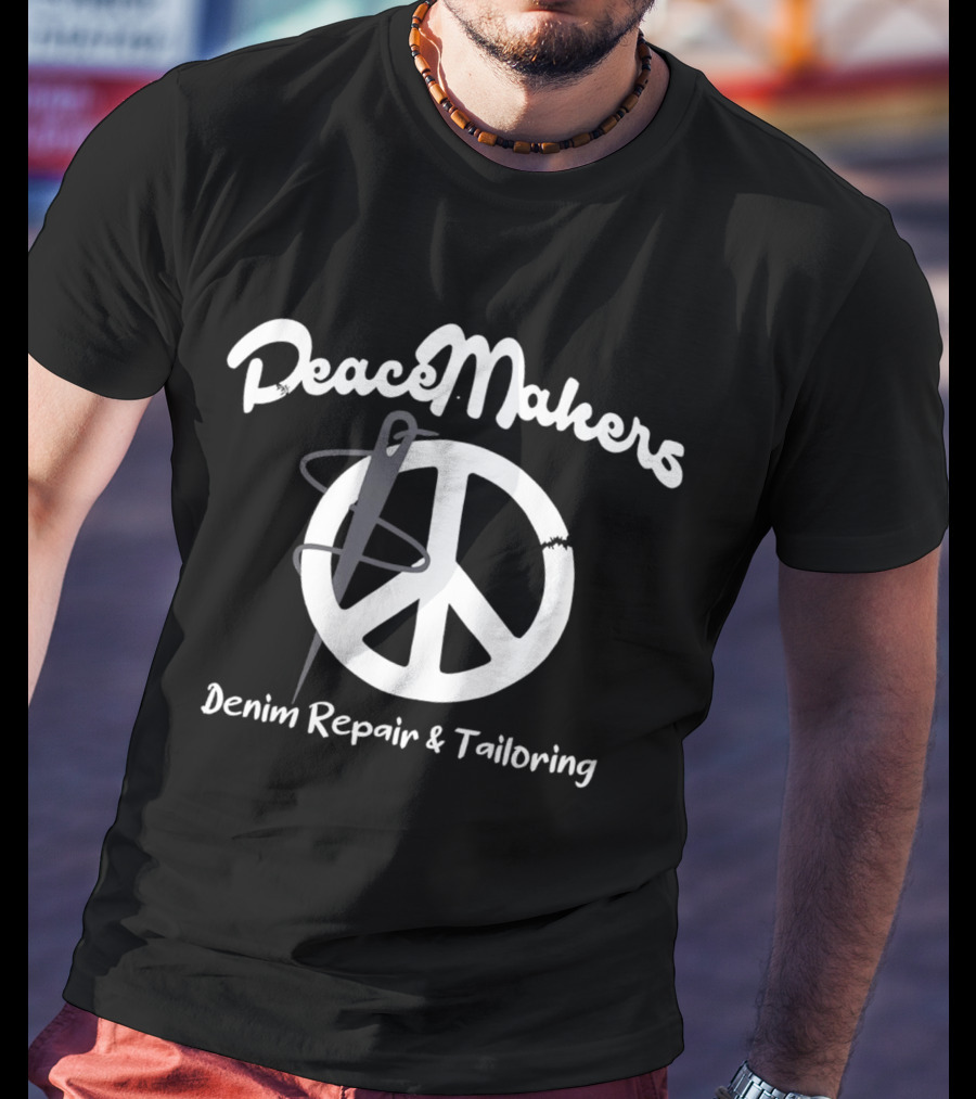 Peacemakers Denim Repair And Tailoring Needle And Peace T-Shirt