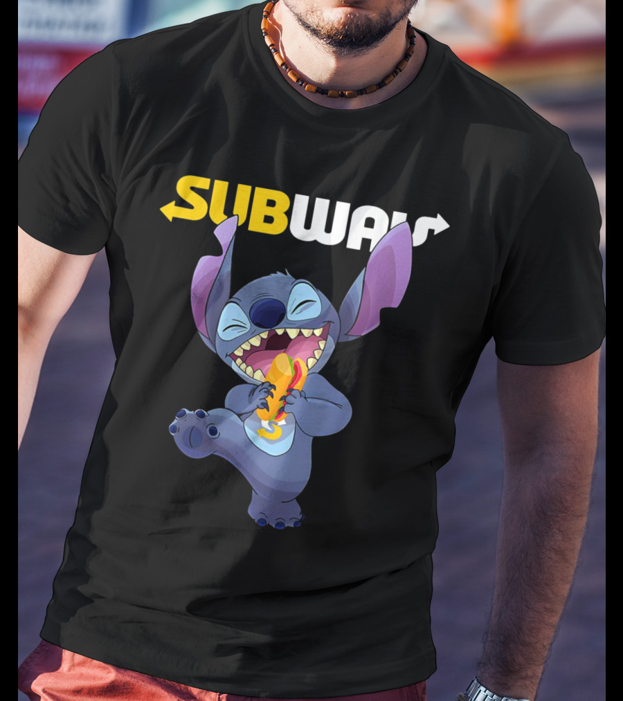 SUBWAY Stitch Eating Hotdog T-Shirt