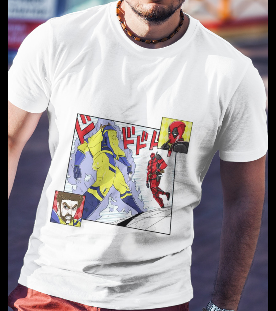 Intimate Enemies Deadpool Confrontation With Wolverine Comic Style Panel T-Shirt