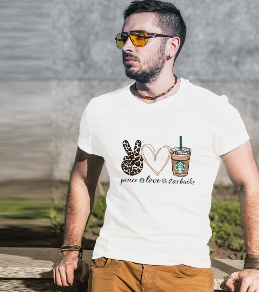 Peace Love Starbucks Leopard Print Latte T-Shirt