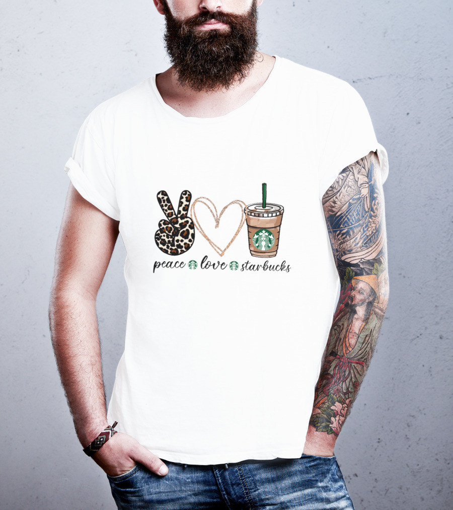 Peace Love Starbucks Leopard Print Latte T-Shirt