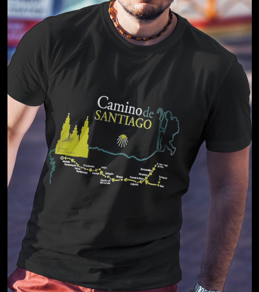 Camino De Santiago Map Santiago Compostela Route Pilgrim Journey T-Shirt