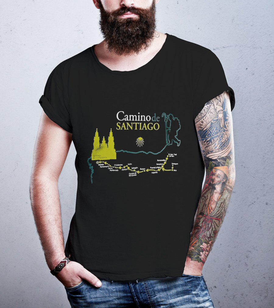 Camino De Santiago Map Santiago Compostela Route Pilgrim Journey T-Shirt