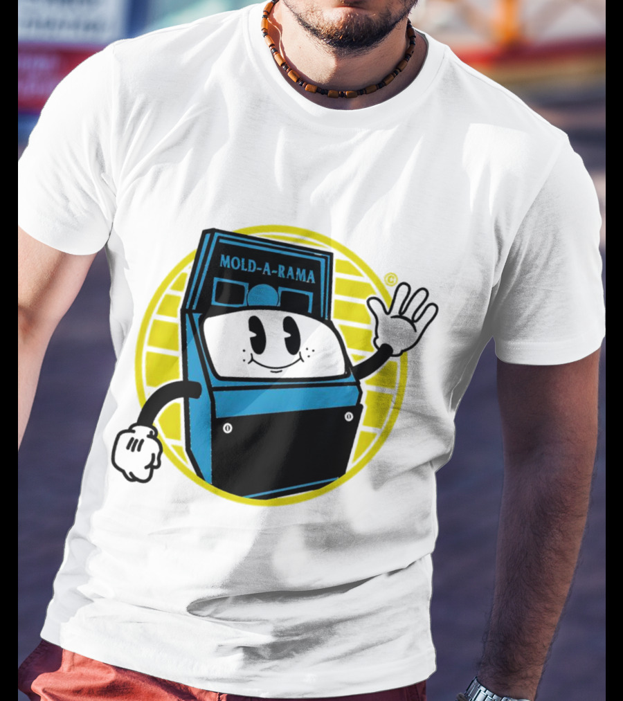 Mold-A-Rama Smiling Machine Icon With Yellow Circle Background T-Shirt