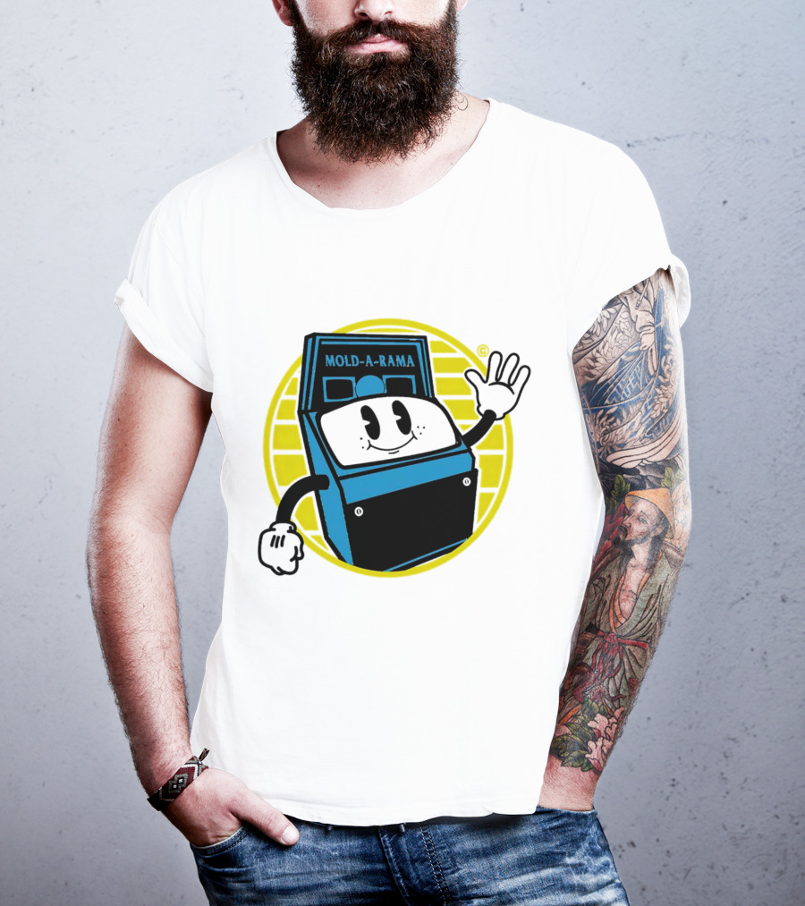 Mold-A-Rama Smiling Machine Icon With Yellow Circle Background T-Shirt