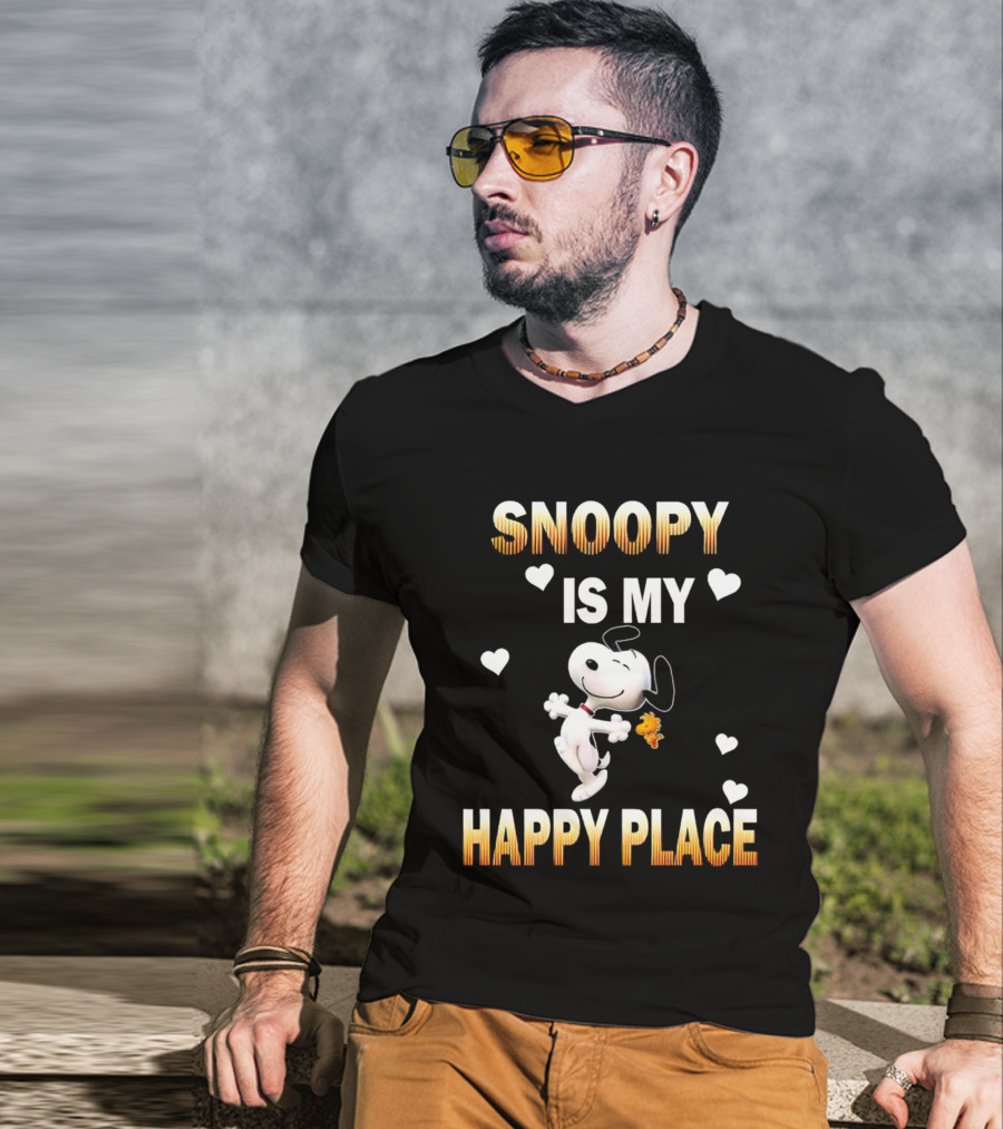 Snoopy Is My Happy Place Hearts Woodstock T-Shirt