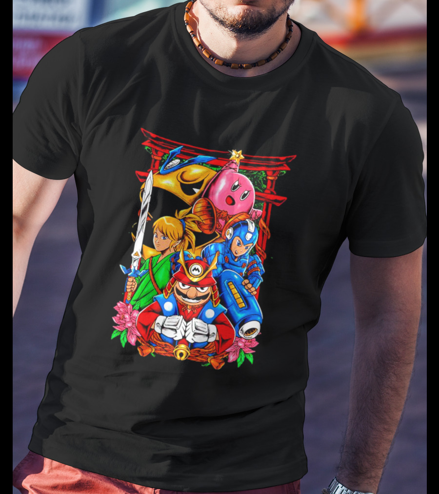 Game Heroes Showcase Pac-Man Kirby Link Mega Man Mario Collaboration T-Shirt