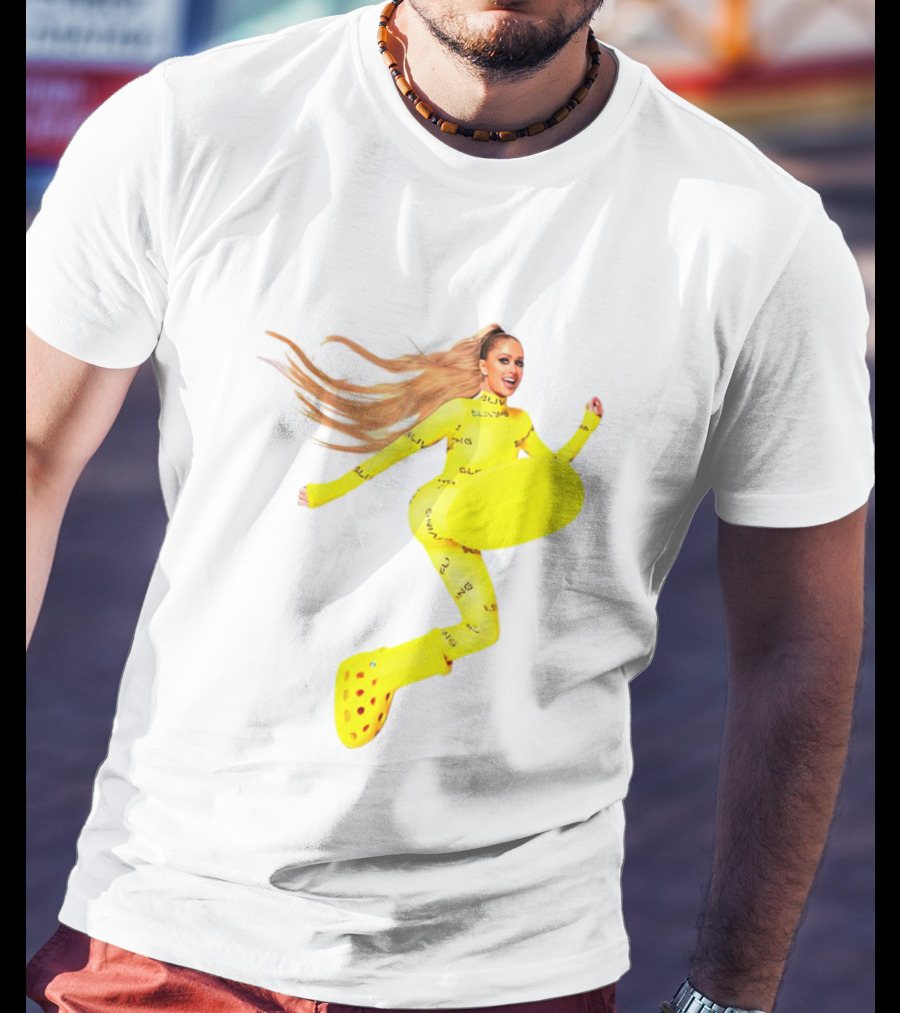 Paris Hilton Yellow Slime Crocs Big Yellow Boot T-Shirt