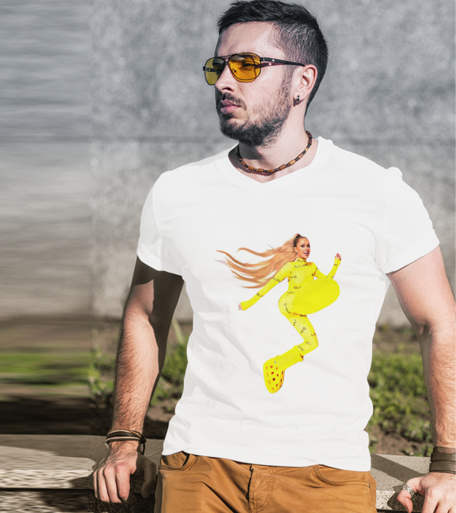 Paris Hilton Yellow Slime Crocs Big Yellow Boot T-Shirt