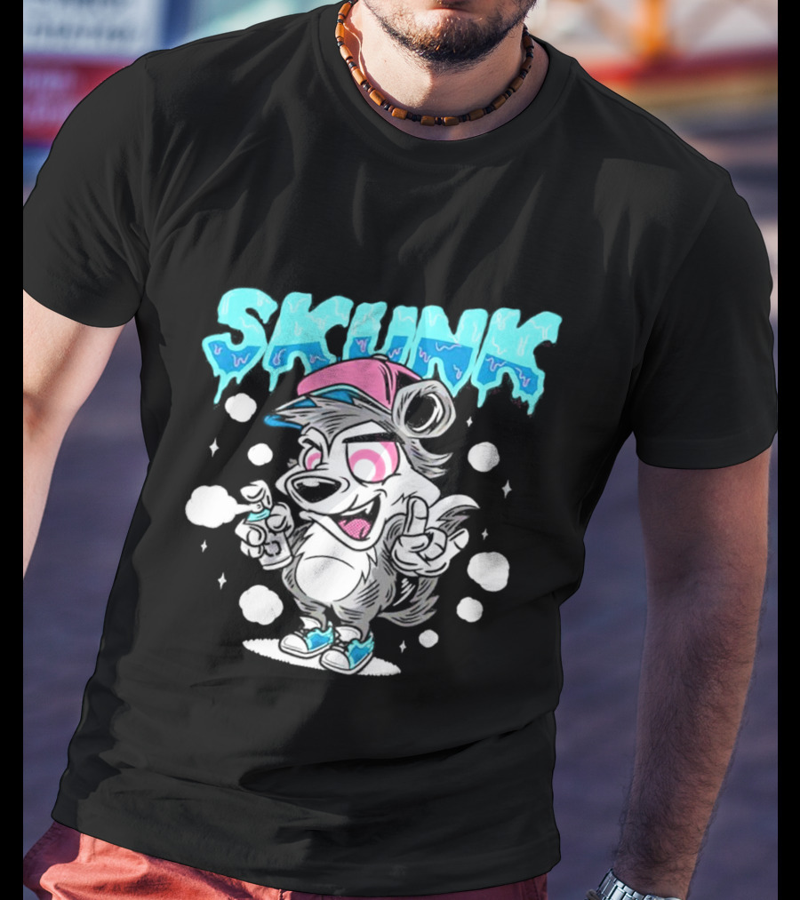 Skunk Grafiti Cartoon Hip Hop Character With Cap And Spray Paint T-Shirt