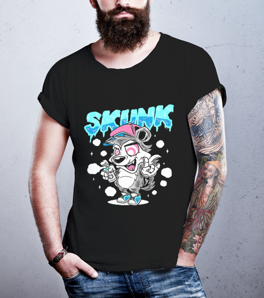 Skunk Grafiti Cartoon Hip Hop Character With Cap And Spray Paint T-Shirt